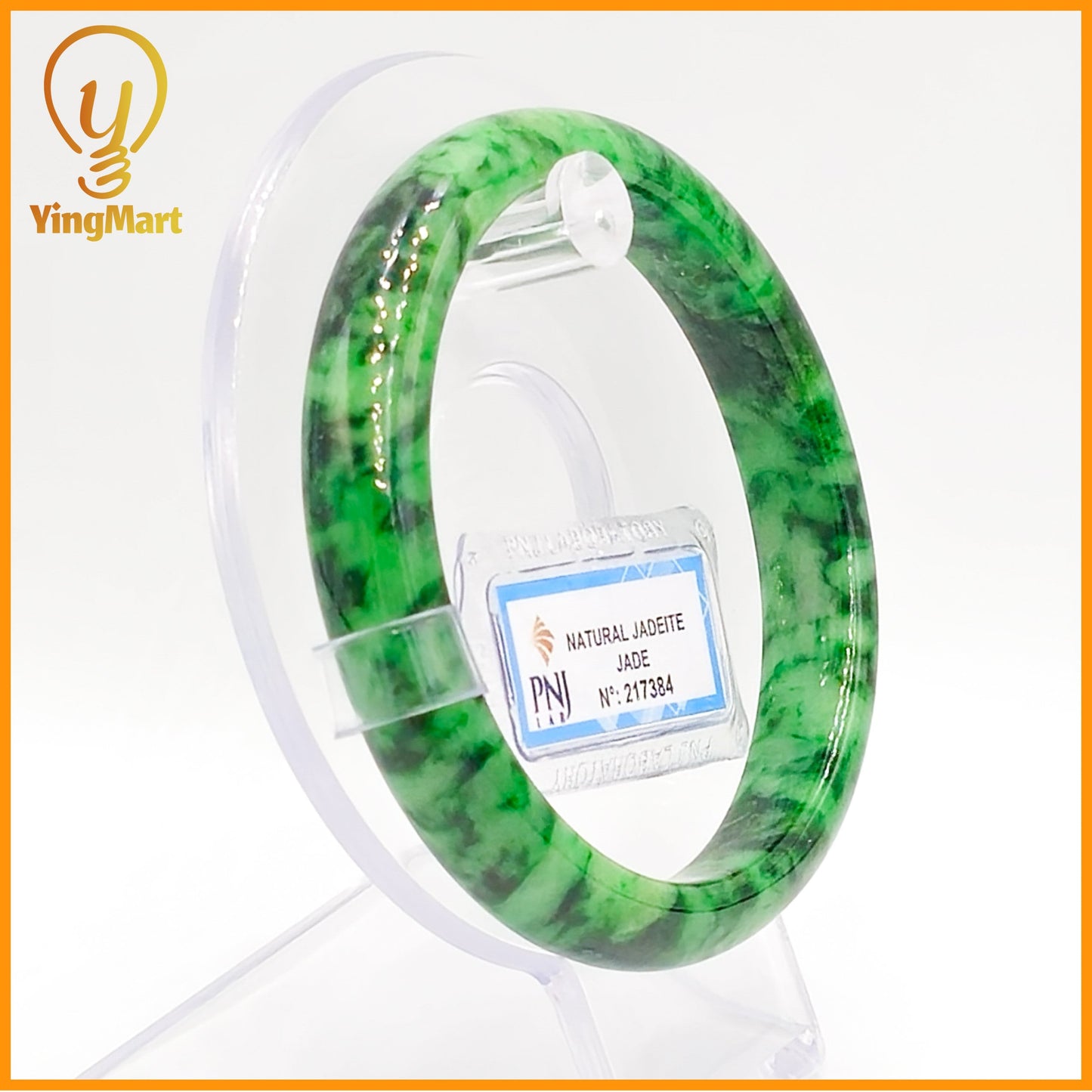 YingCollection 60mm PNJ Certified Natural Color Green With Black Brown Spot Jadeite Jade Bangle Bracelet, Real Gemstone, Jewelry