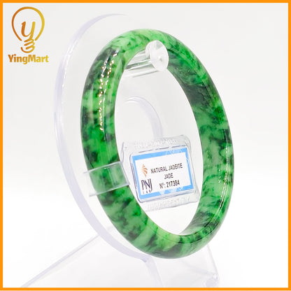 YingCollection 60mm PNJ Certified Natural Color Green With Black Brown Spot Jadeite Jade Bangle Bracelet, Real Gemstone, Jewelry