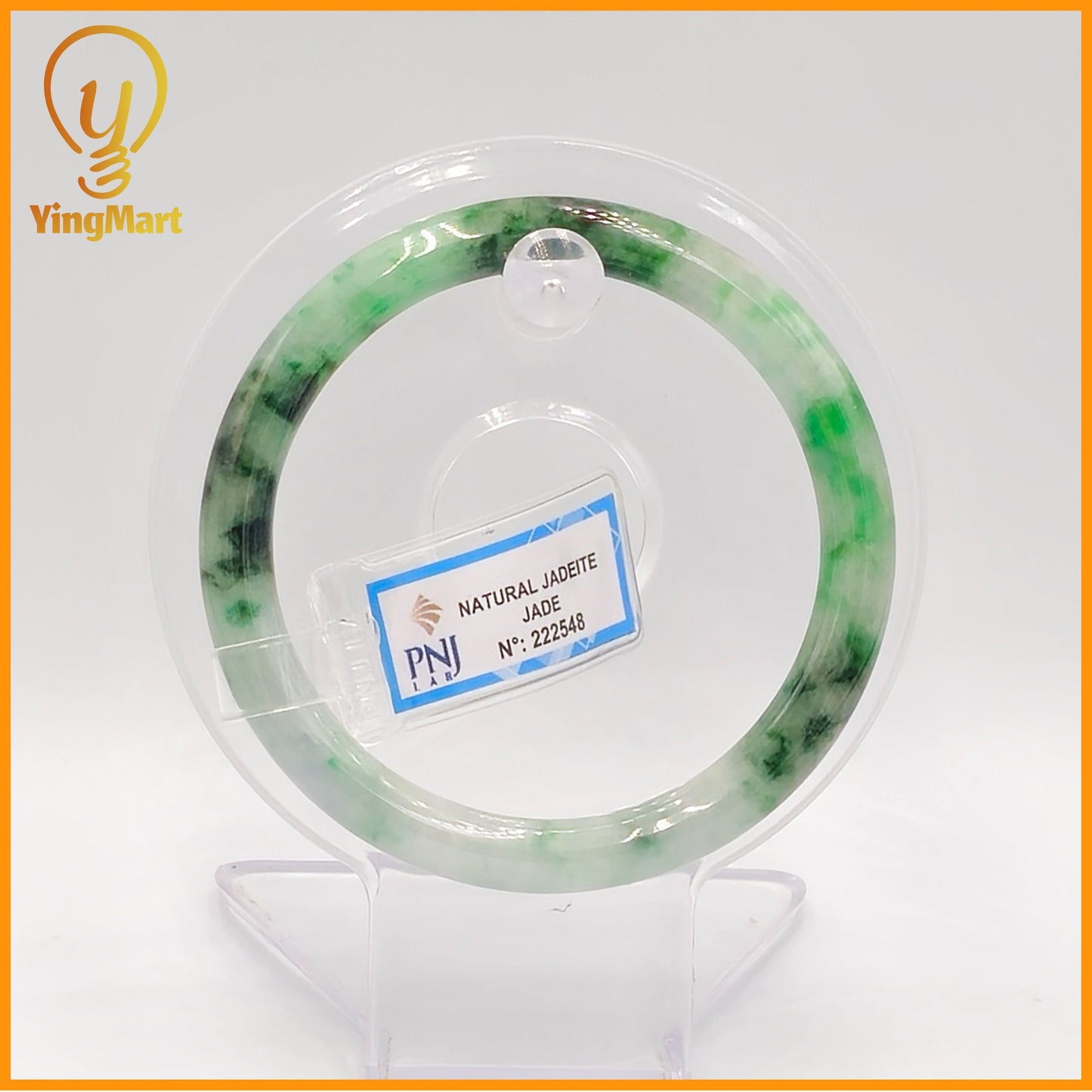 YingCollection 57mm PNJ Certified Natural Color Green With Black Brown Spot Jadeite Jade Bangle Bracelet, Real Gemstone, Jewelry