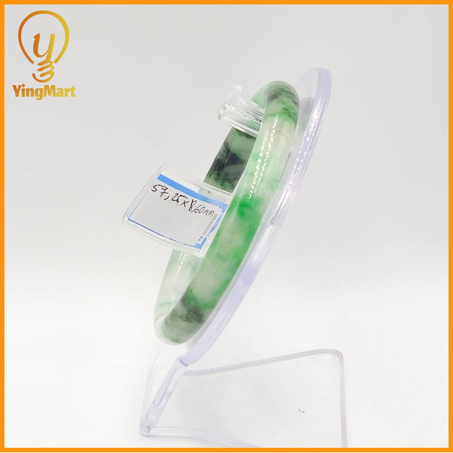 YingCollection 57mm PNJ Certified Natural Color Green With Black Brown Spot Jadeite Jade Bangle Bracelet, Real Gemstone, Jewelry