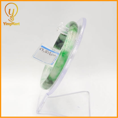 YingCollection 57mm PNJ Certified Natural Color Green With Black Brown Spot Jadeite Jade Bangle Bracelet, Real Gemstone, Jewelry