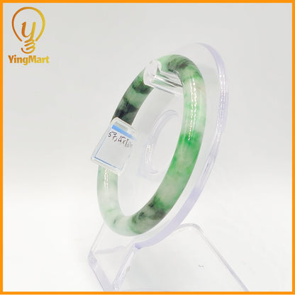 YingCollection 57mm PNJ Certified Natural Color Green With Black Brown Spot Jadeite Jade Bangle Bracelet, Real Gemstone, Jewelry