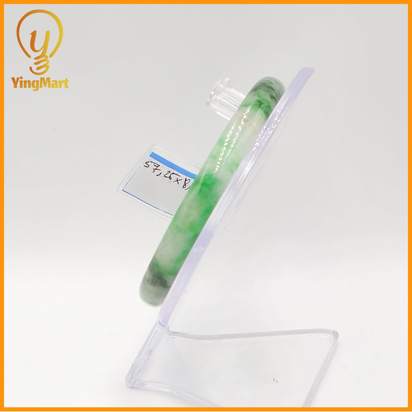 YingCollection 57mm PNJ Certified Natural Color Green With Black Brown Spot Jadeite Jade Bangle Bracelet, Real Gemstone, Jewelry