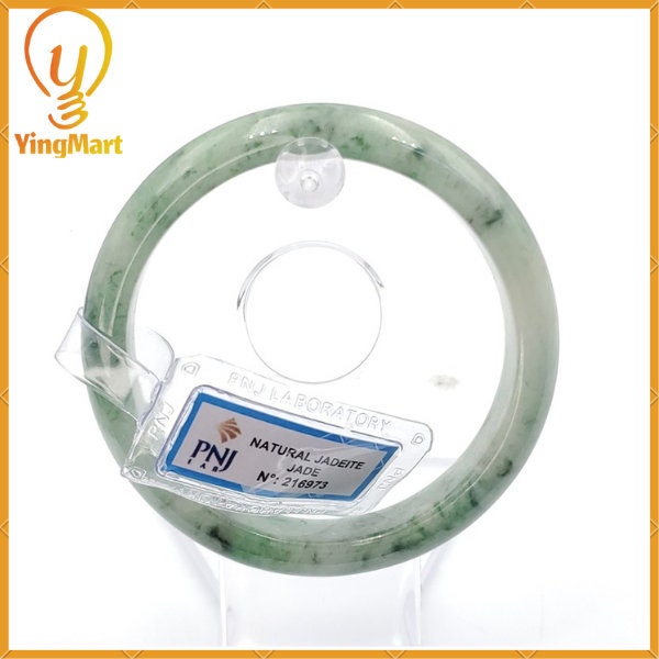 YingCollection 58mm PNJ216973 Certified Natural Color Green With Black Brown Spot Jadeite Jade Bangle Bracelet, Real Gemstone, Jewelry