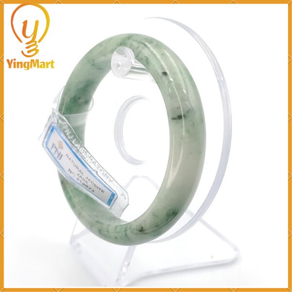 YingCollection 58mm PNJ216973 Certified Natural Color Green With Black Brown Spot Jadeite Jade Bangle Bracelet, Real Gemstone, Jewelry