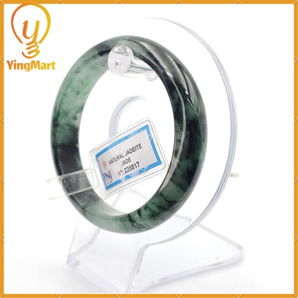 YingCollection 55mm PNJ220817  Certified Natural Color Green With Black Brown Spot Jadeite Jade Bangle Bracelet, Real Gemstone, Jewelry
