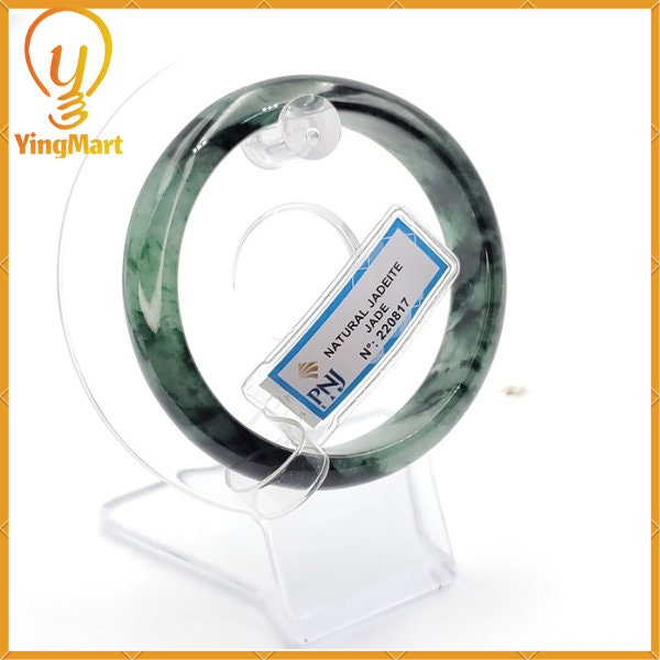 YingCollection 55mm PNJ220817  Certified Natural Color Green With Black Brown Spot Jadeite Jade Bangle Bracelet, Real Gemstone, Jewelry