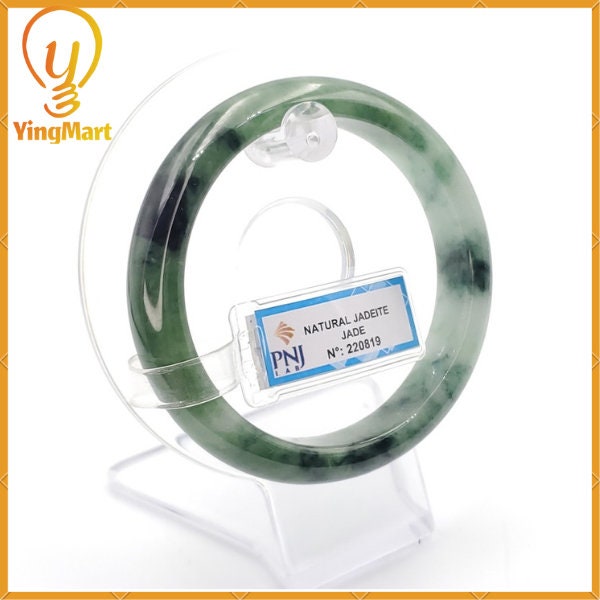 Jade Bangle 58mm PNJ220819 Certified | Yingmart Natural Color Green White To Greyish Green Jadeite Bracelet for Men, Women, Grandma, Sister