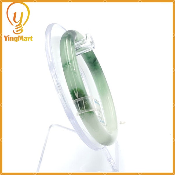 YingCollection 59mm PNJ220838 Certified Natural Color Green With Black Brown Spot Jadeite Jade Bangle Bracelet, Real Gemstone, Jewelry