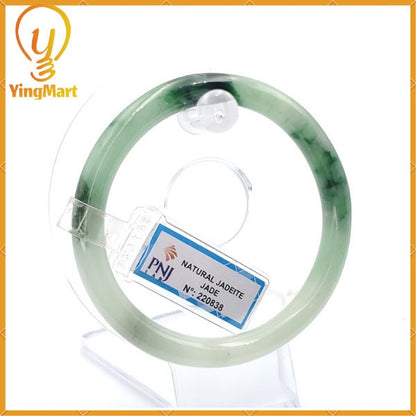 YingCollection 59mm PNJ220838 Certified Natural Color Green With Black Brown Spot Jadeite Jade Bangle Bracelet, Real Gemstone, Jewelry