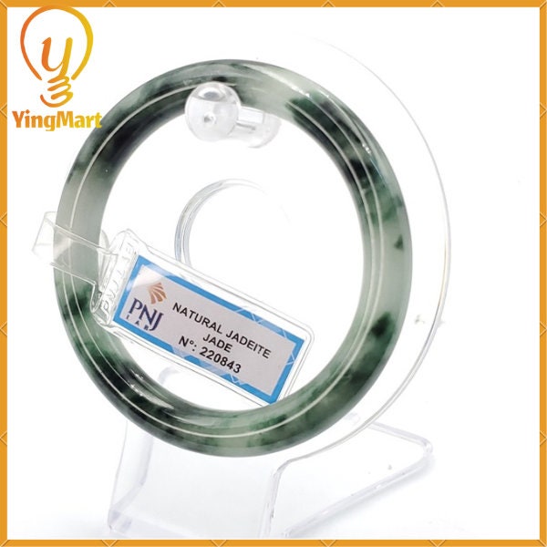 YingCollection 55mm PNJ220843  Certified Natural Color Green With Black Brown Spot Jadeite Jade Bangle Bracelet, Real Gemstone, Jewelry