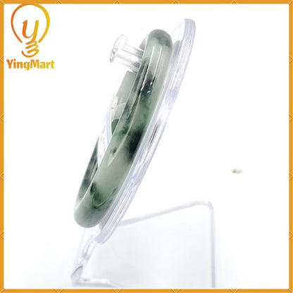 YingCollection 55mm PNJ220843  Certified Natural Color Green With Black Brown Spot Jadeite Jade Bangle Bracelet, Real Gemstone, Jewelry