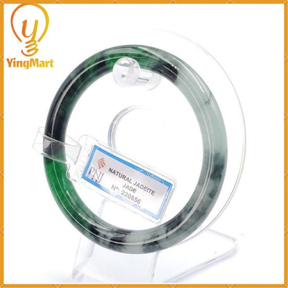 YingCollection 58mm PNJ220856 Certified Natural Color Green With Black Brown Spot Jadeite Jade Bangle Bracelet, Real Gemstone, Jewelry