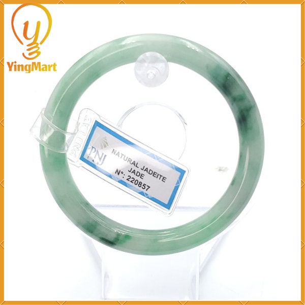 YingCollection 55mm PNJ220857 Certified Natural Color Green With Black Brown Spot Jadeite Jade Bangle Bracelet, Real Gemstone, Jewelry