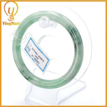 YingCollection 55mm PNJ220857 Certified Natural Color Green With Black Brown Spot Jadeite Jade Bangle Bracelet, Real Gemstone, Jewelry