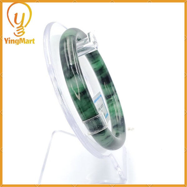 Jade Bangle 58mm PNJ220860 Certified | Yingmart – Natural Color Green Jadeite with Black Brown Spots for Men, Women, Grandma, Sister