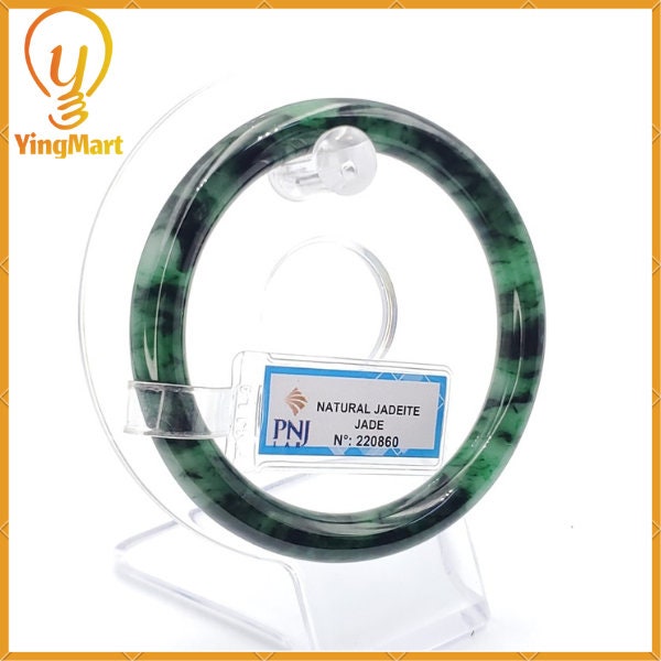Jade Bangle 58mm PNJ220860 Certified | Yingmart – Natural Color Green Jadeite with Black Brown Spots for Men, Women, Grandma, Sister