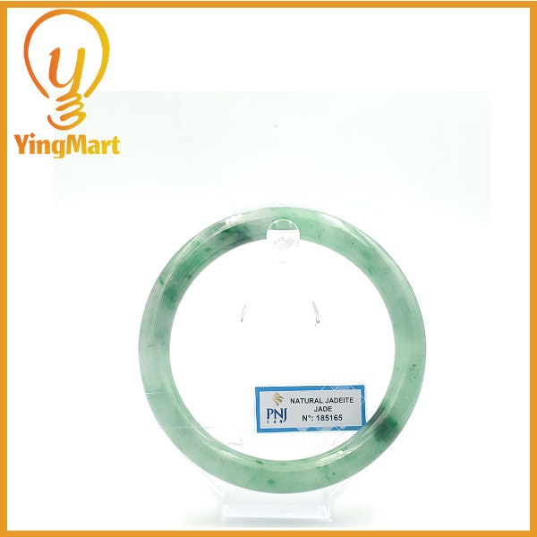 YingCollection 69mm PNJ 185165 Certified Natural Color Green With Black Brown Spot Jadeite Jade Bangle Bracelet, Real Gemstone, Jewelry