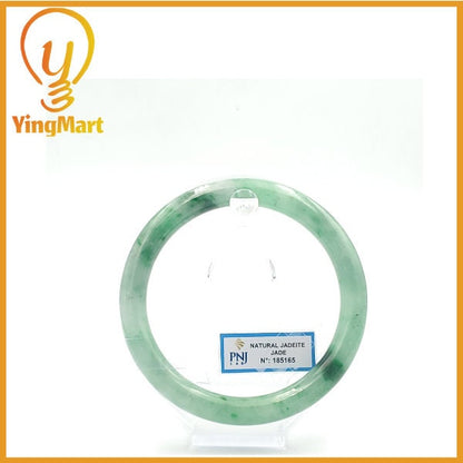 YingCollection 69mm PNJ 185165 Certified Natural Color Green With Black Brown Spot Jadeite Jade Bangle Bracelet, Real Gemstone, Jewelry