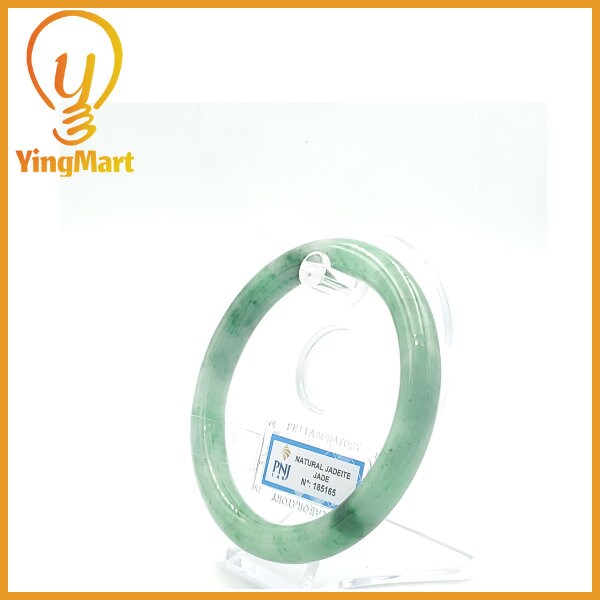 YingCollection 69mm PNJ 185165 Certified Natural Color Green With Black Brown Spot Jadeite Jade Bangle Bracelet, Real Gemstone, Jewelry