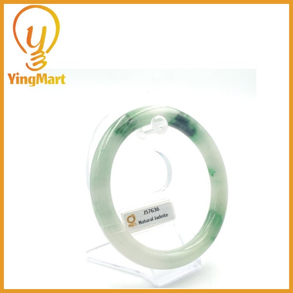 Yingmart 69mm SJC 57636 Certified Natural Color Green With Black Brown Spot Jadeite Jade Bangle Bracelet, Real Gemstone, Jewelry