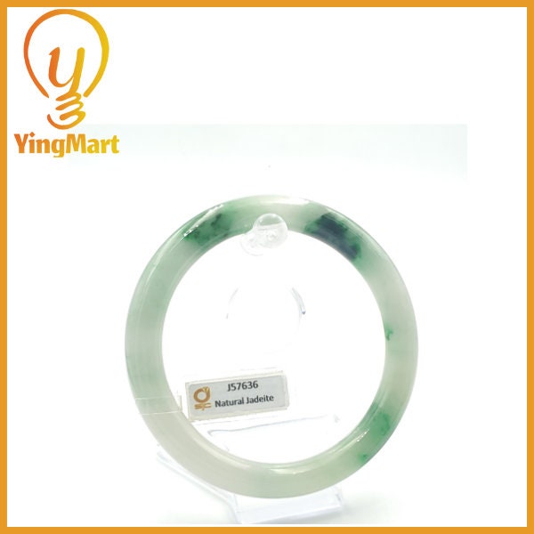 Yingmart 69mm SJC 57636 Certified Natural Color Green With Black Brown Spot Jadeite Jade Bangle Bracelet, Real Gemstone, Jewelry