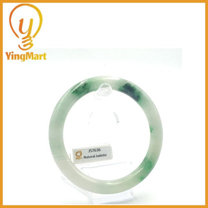 Yingmart 69mm SJC 57636 Certified Natural Color Green With Black Brown Spot Jadeite Jade Bangle Bracelet, Real Gemstone, Jewelry