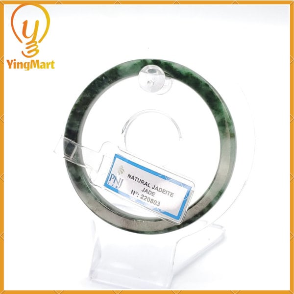 YingCollection 56mm PNJ220803 Certified Natural Color Green With Black Brown Spot Jadeite Jade Bangle Bracelet, Real Gemstone, Jewelry