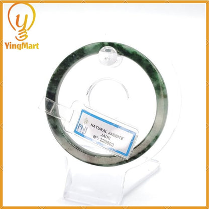 YingCollection 56mm PNJ220803 Certified Natural Color Green With Black Brown Spot Jadeite Jade Bangle Bracelet, Real Gemstone, Jewelry