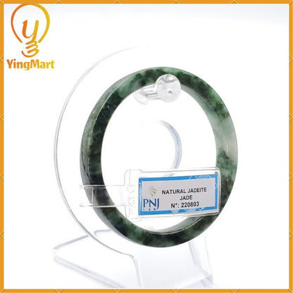 YingCollection 56mm PNJ220803 Certified Natural Color Green With Black Brown Spot Jadeite Jade Bangle Bracelet, Real Gemstone, Jewelry