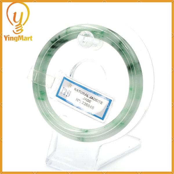 YingCollection 56mm PNJ220845 Certified Natural Color Green With Black Brown Spot Jadeite Jade Bangle Bracelet, Real Gemstone, Jewelry