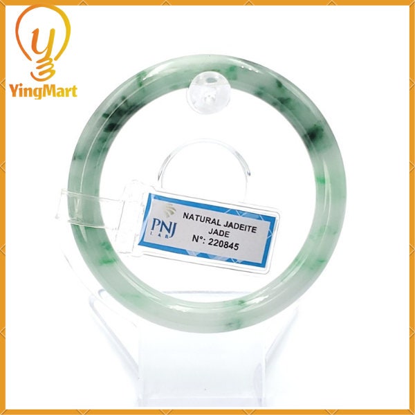 YingCollection 56mm PNJ220845 Certified Natural Color Green With Black Brown Spot Jadeite Jade Bangle Bracelet, Real Gemstone, Jewelry