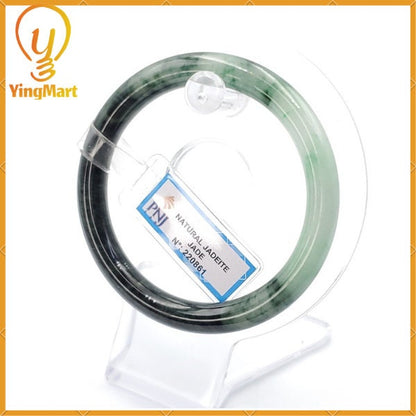 YingCollection 56mm PNJ220861 Certified Natural Color Green With Black Brown Spot Jadeite Jade Bangle Bracelet, Real Gemstone, Jewelry