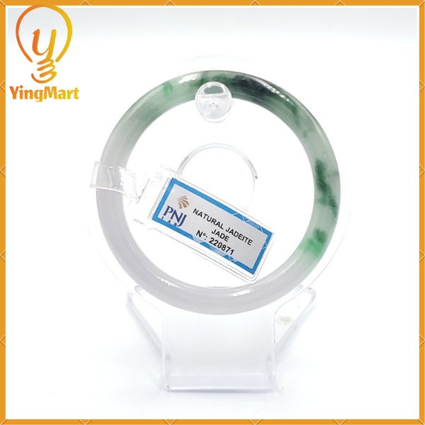 YingCollection 56mm PNJ220871 Certified Natural Color Green With Black Brown Spot Jadeite Jade Bangle Bracelet, Real Gemstone, Jewelry