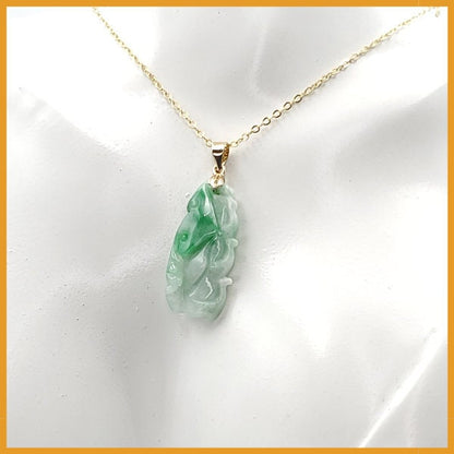 Yingmart  White Apple Green Grade A Jadeite Jade Bamboo Burmese Myanmar Genuine Hand Craving Pedant  with Metal plated 14K gold Hook