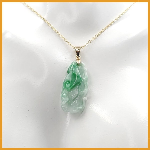 Yingmart  White Apple Green Grade A Jadeite Jade Bamboo Burmese Myanmar Genuine Hand Craving Pedant  with Metal plated 14K gold Hook