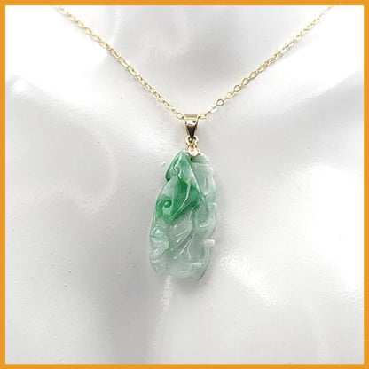 Yingmart  White Apple Green Grade A Jadeite Jade Bamboo Burmese Myanmar Genuine Hand Craving Pedant  with Metal plated 14K gold Hook