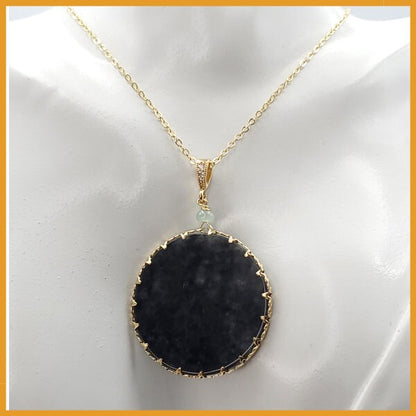 Yingmart Black Round Flat Pedant Burmese Myanmar Genuine Jadeite Jade Grade A Hand Craving Pedant S925 plated 14K Hook,  CZ Stone Embeded