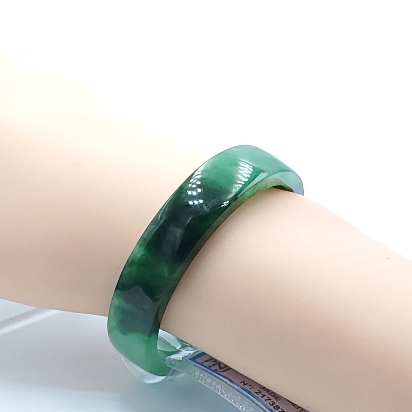 Natural Color Jadeite Jade Bangle 49mm PNJ217387 | Green Black Brown Spot Jade Bracelet for Men,Women,Grandma, Mothers day gift