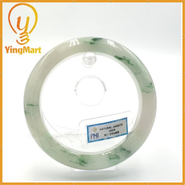 YingCollection 75mm PNJ Certified Natural Color Green With Black Brown Spot Jadeite Jade Bangle Bracelet, Real Gemstone, Jewelry