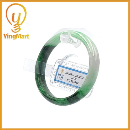 Natural Color Jade Jadeite Bangle 51mm PNJ154842 | Green White To Dark Green, Black Spots Jade Bracelet for Men, Mother, Grandma, Sister