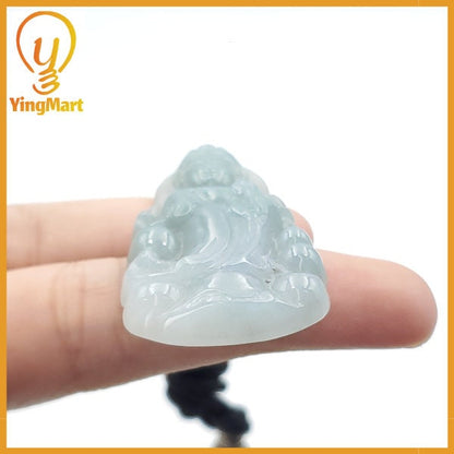 Yingmart Light Blue Guan-yin Buhda Burmese Myanmar Genuine Jadeite Jade Grade A Hand Craving Semi-Translucent Pedant