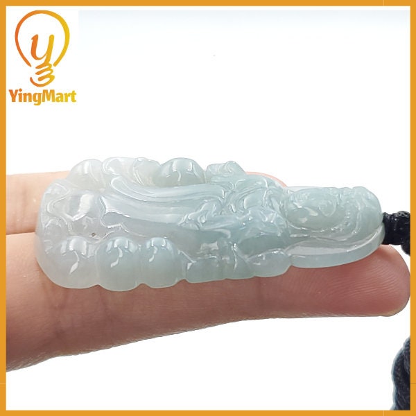 Yingmart Light Blue Guan-yin Buhda Burmese Myanmar Genuine Jadeite Jade Grade A Hand Craving Semi-Translucent Pedant