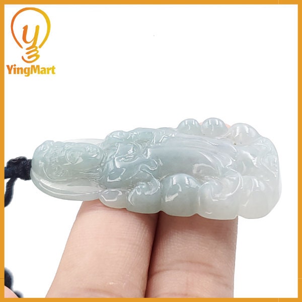 Yingmart Light Blue Guan-yin Buhda Burmese Myanmar Genuine Jadeite Jade Grade A Hand Craving Semi-Translucent Pedant