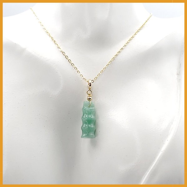Yingmart Light Green Bamboo Burmese Myanmar Genuine Jadeite Jade Grade A Hand Craving Semi-Translucent Pedant