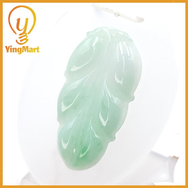 Yingmart Light Apple Green Leaf Burmese Myanmar Genuine Jadeite Jade Grade A Type A Hand-Craving Pedant