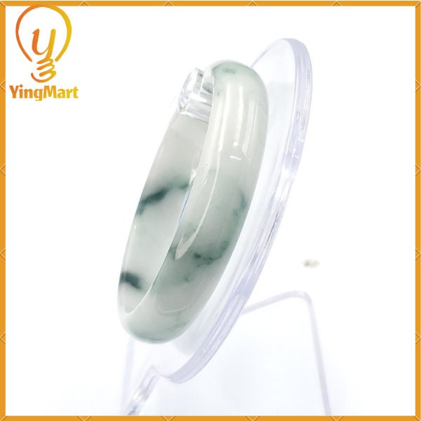 YingCollection 55mm PNJ221611 Certified Natural Color Green With Black Brown Spot Jadeite Jade Bangle Bracelet, Real Gemstone, Jewelry