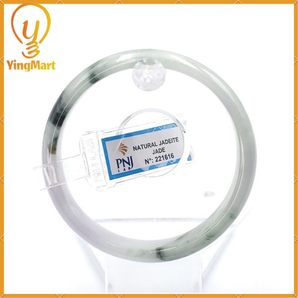 YingCollection 58mm PNJ221616 Certified Natural Color Green With Black Brown Spot Jadeite Jade Bangle Bracelet, Real Gemstone, Jewelry