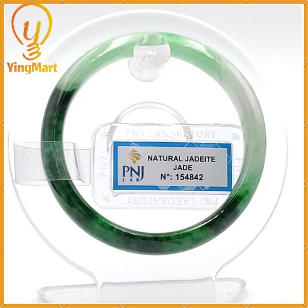 Natural Color Jade Jadeite Bangle 51mm PNJ154842 | Green White To Dark Green, Black Spots Jade Bracelet for Men, Mother, Grandma, Sister