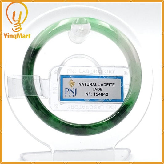 Natural Color Jade Jadeite Bangle 51mm PNJ154842 | Green White To Dark Green, Black Spots Jade Bracelet for Men, Mother, Grandma, Sister